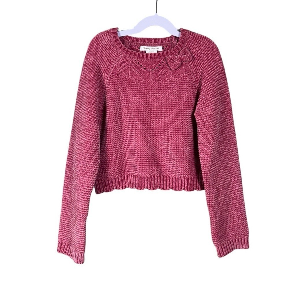 Tommy Bahama Girls Pink Chenille Knit Sweater Bow Size Medium